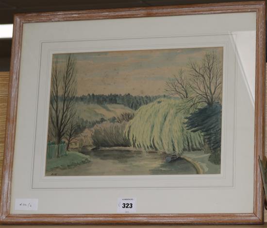 George Bissill (1896-1973) River landscape 27 x 38cm